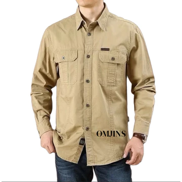 OMJINS Kemeja Lengan Panjang Pria Kemeja Kerja Polos Kemeja Tactical Outdoor Lapangan