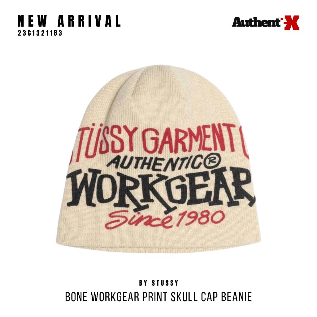 Jual STUSSY WORKGEAR PRINT SKULLCAP BEANIE HAT - BONE