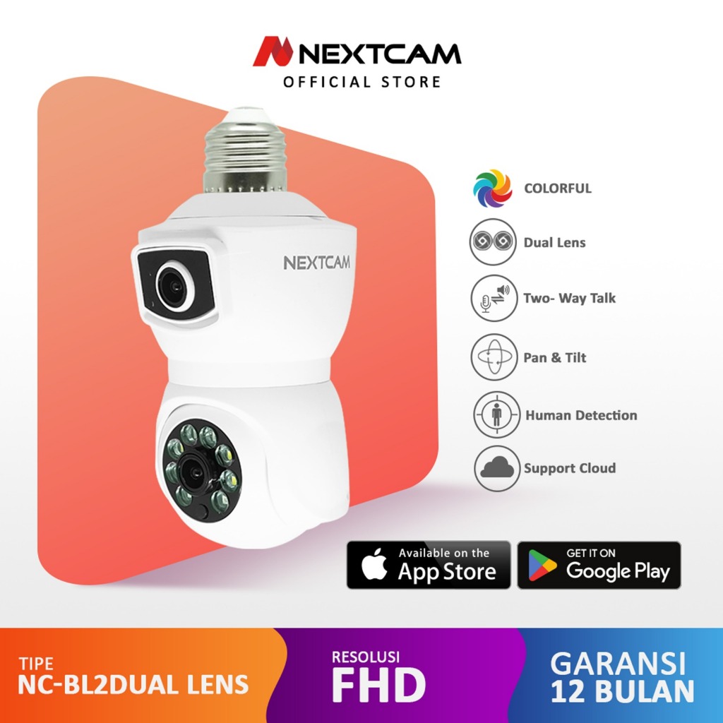 Jual Nextcam Kamera cctv Ipcam Bolam cctv Lampu Dual Lens 2.4G WiFi PTZ ...
