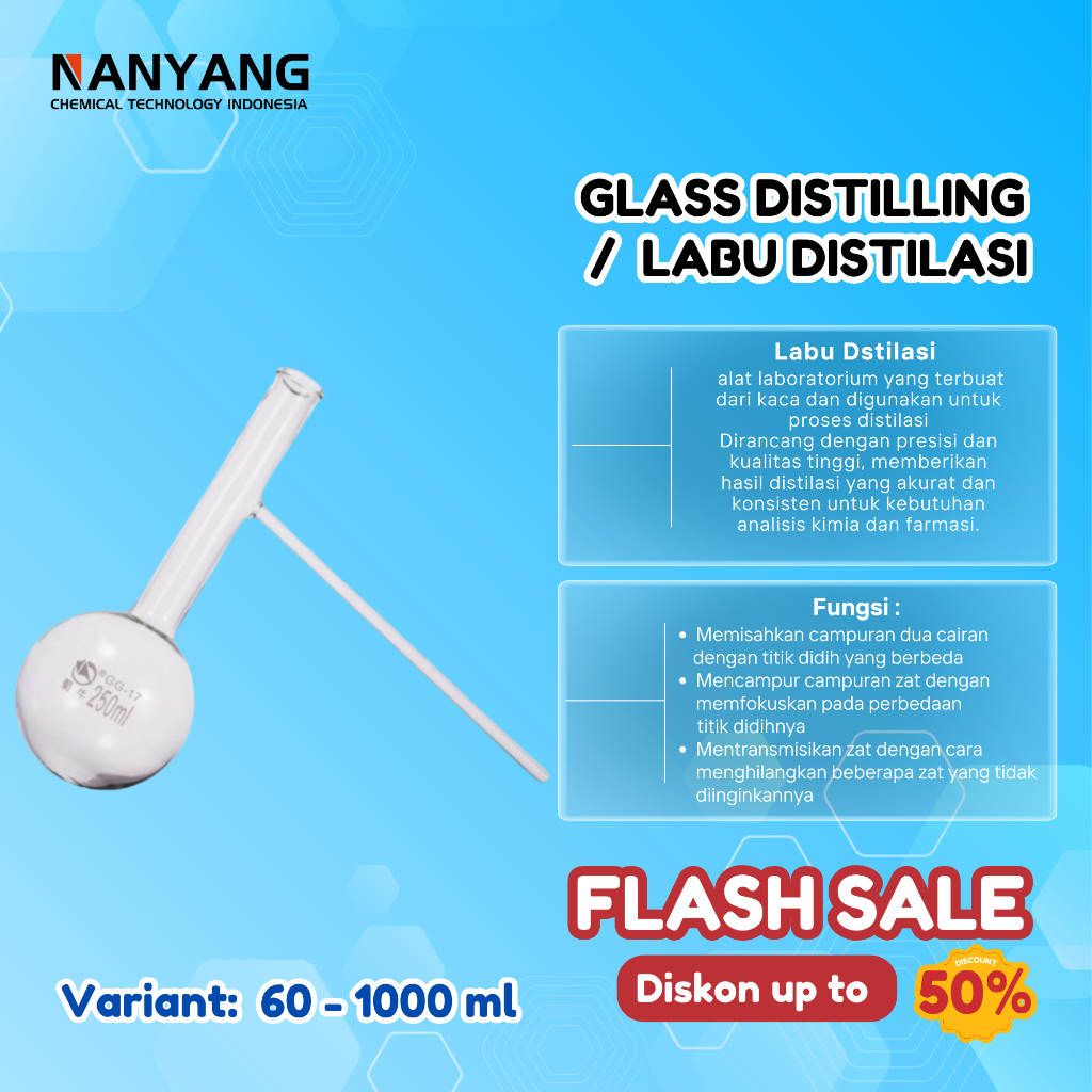 Jual SHUNIU Glass Distilling Flask with Side Tube | Labu Distilasi 125 ...
