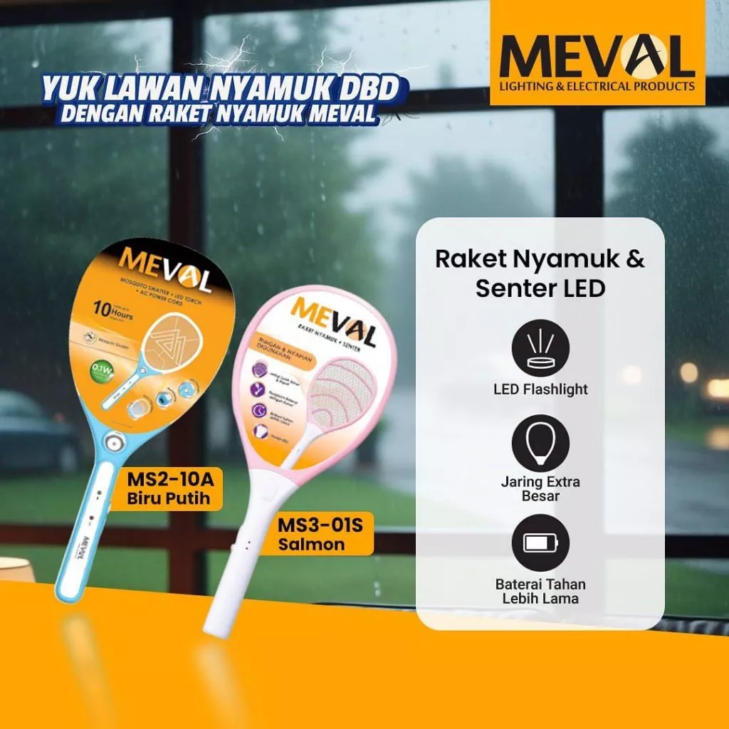 MEVAL Raket Nyamuk + Senter LED + Kabel Charger