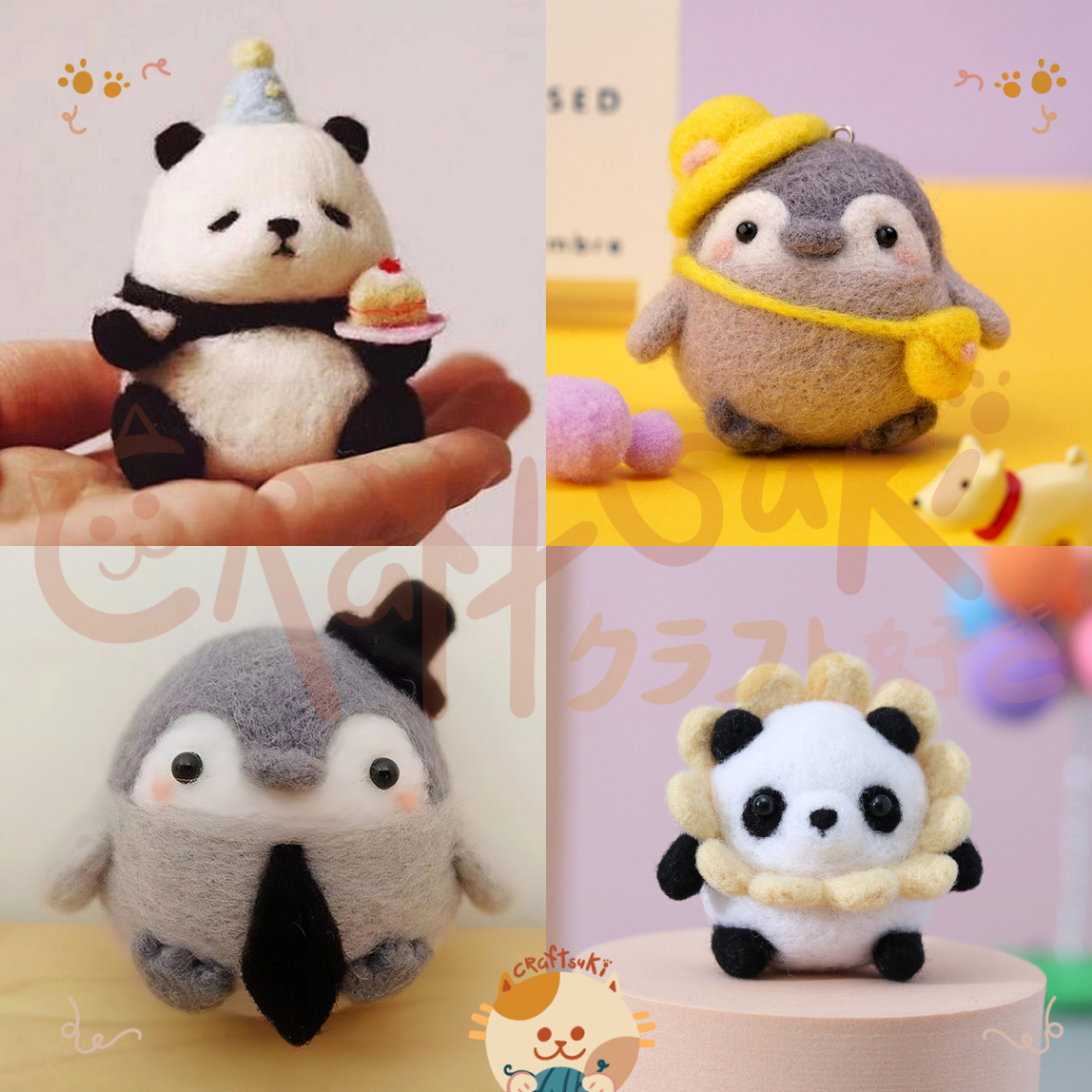 DIY Wool Felt Craft Kit - Needle Wool Felting Kit Boneka Cute Animal Series | Panda Penguin Shiba Inu Rabbit