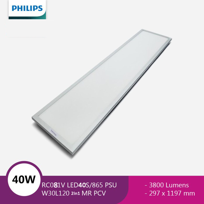 Jual Lampu Slim Panel 40Watt 30x120cm RC081V LED40S PHILIPS 6500K ...