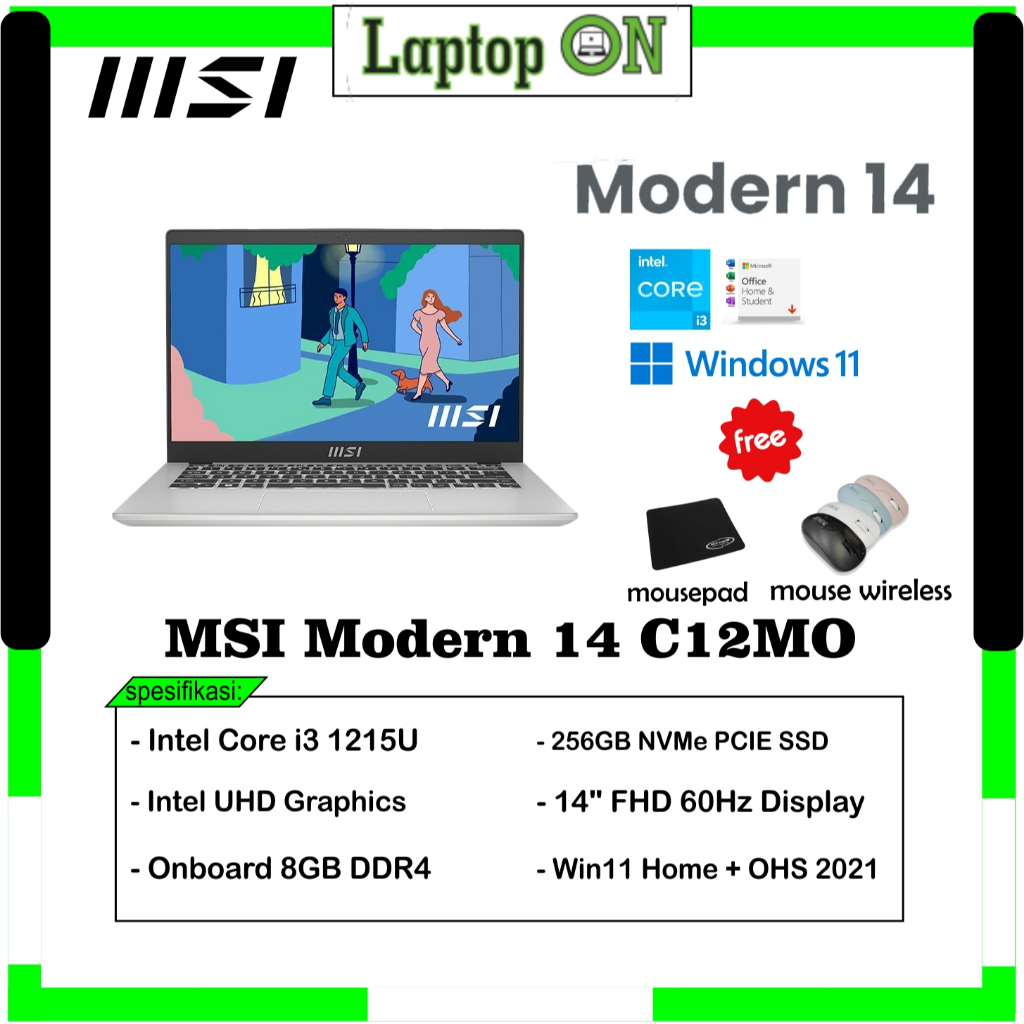 Jual Laptop MSI i3 Promo / MSI Modern 14 C12MO Core i3 1215U 8GB 256GB ...
