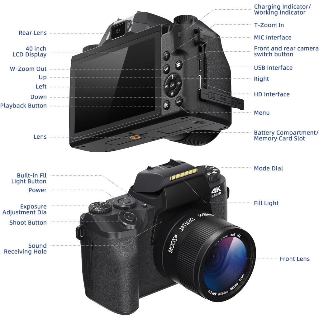 Jual TEEKA 4K Kamera Digital 64MP WiFi Layar Sentuh 4 inci 16X Digital ...