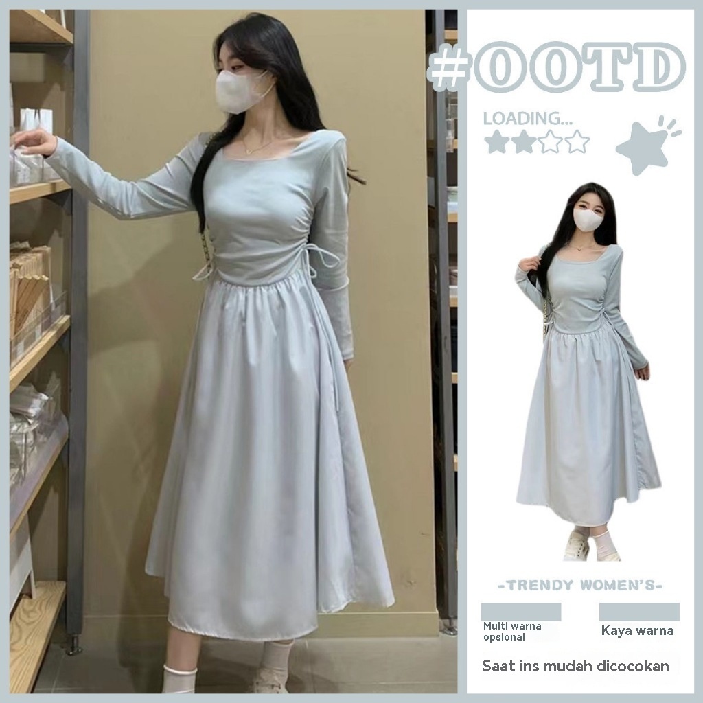 Jual Dress Korean Style Dress Lebaran Long Dress Korean Style Vintage ...