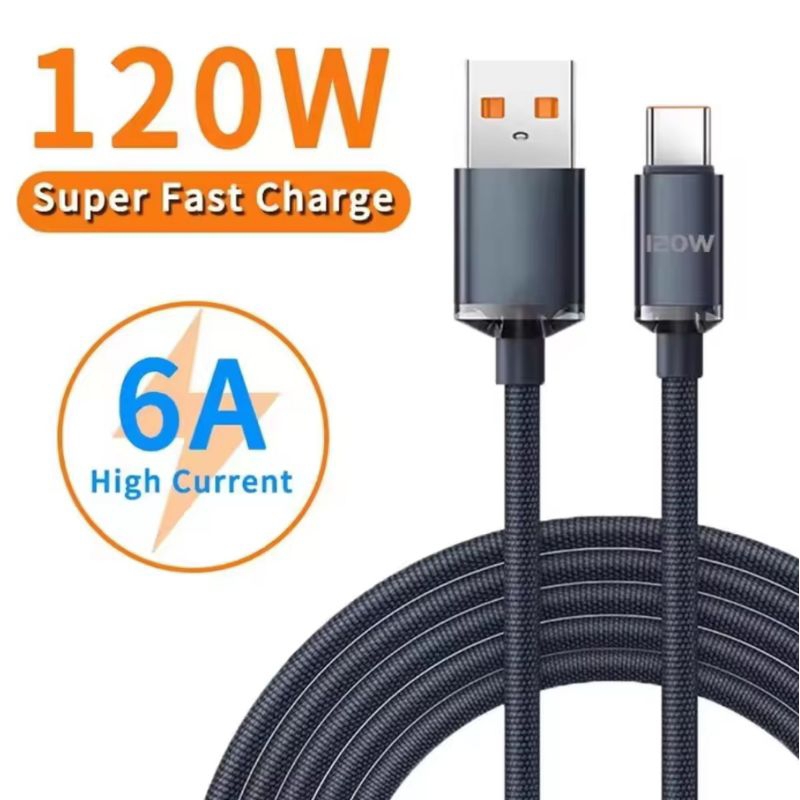 Jual Kabel Data USB to Type-C 120W Cable Data Fast Charging 6A 1Meter ...