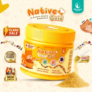 Olive Care FLASH SALE Vitamin Kucing NATIVE+ GOLD Protein Tinggi 110gr GOLDEN POWDER untuk Penambah Nafsu Makan, Berat Badan, Gembul, Kulit Sehat, Cegah Bulu Rontok, Imunitas, Daya Tahan Tubuh, dan Pelengkap Nutrisi Makanan Harian Kucing