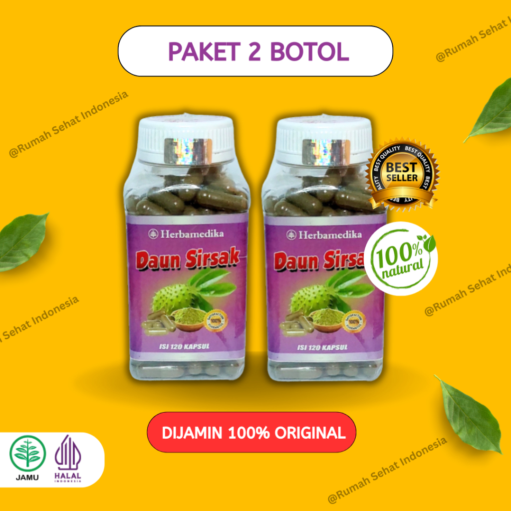 Kapsul Daun Sirsak Herbamedika - Obat Kanker Payudara Ampuh - Tumor - Obat Tiroid | (PAKET 2 BOTOL)