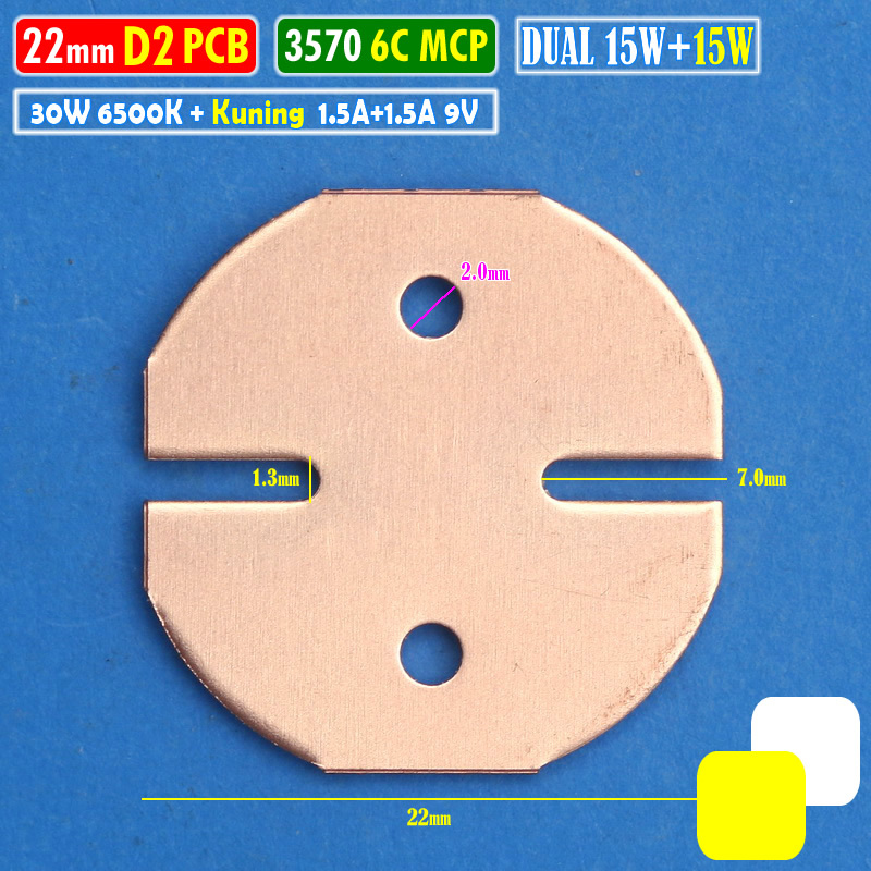 Jual MCP D2 3570 22mm 30W 6C Dual Kuning Putih 9V LED Laser BiLED Hi ...