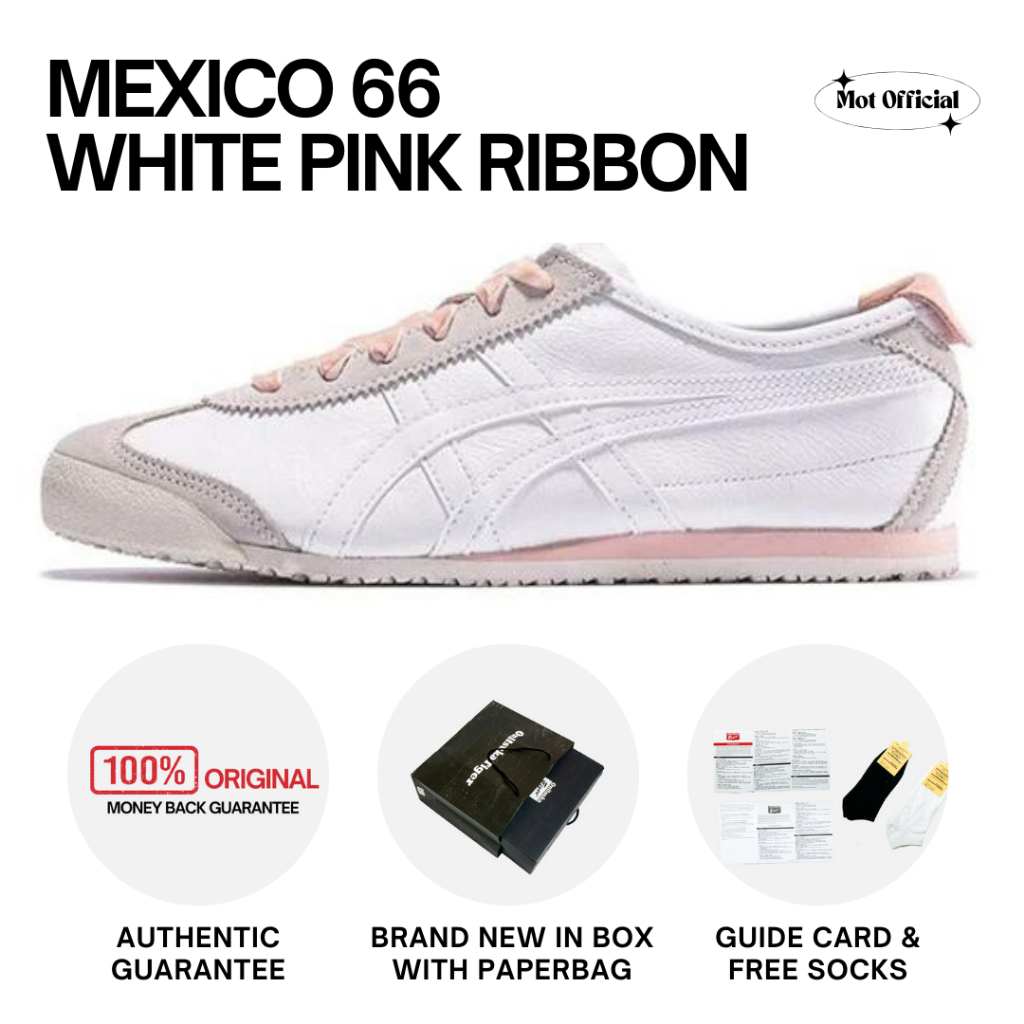 Sepatu Bertali Mexico 66 White Pink Ribbon