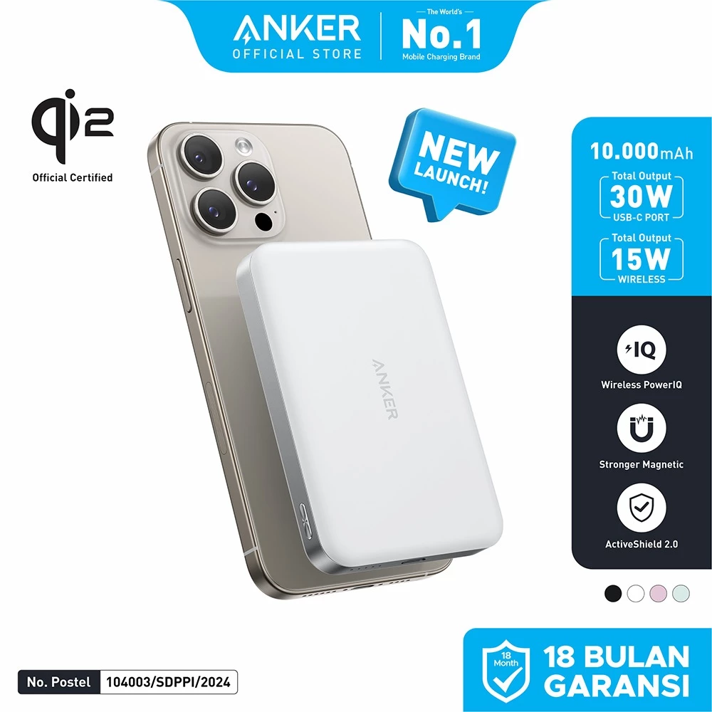 Anker MagGo Wireless Power Bank Magnetic Magsafe 15W Ultra slim, Qi2 Fast Charging Type C PD 10000 mAh - A1664