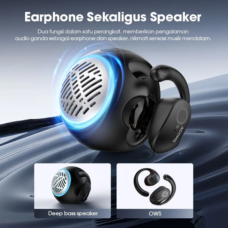 ACOME 2 in 1 Earphone and Speaker Bluetooth 5.4 Multifungsi Low Latency 45ms Stereo Super Bass A21 Original