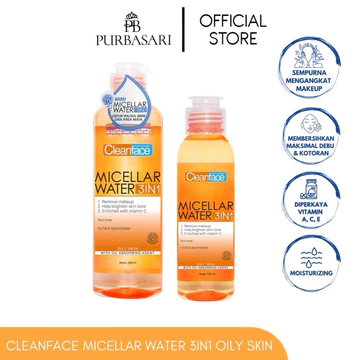 BPOM Cleanface Purbasari Micellar Watr 3in1 For Oily Skin For Noram Skin (100ml) (250ml)