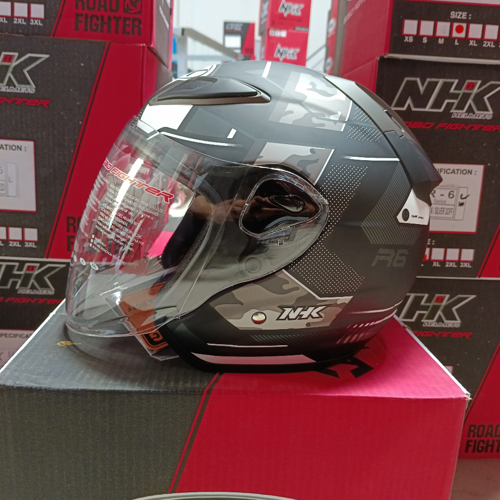 Jual HELM HALF FACE NHK R6 ELLIES BLACK SILVER DOFF | Shopee Indonesia