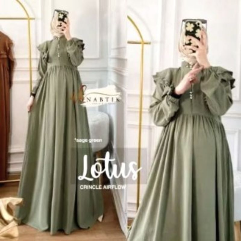 Gamis lotus cringkle airflow LD 113/gamis kancing ruffle Busui premium quality