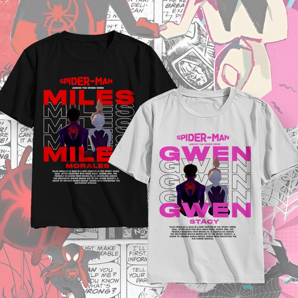 Jual Kaos Spiderman Miles Morales & Gwen Stacy Warna Putih || Baju ...