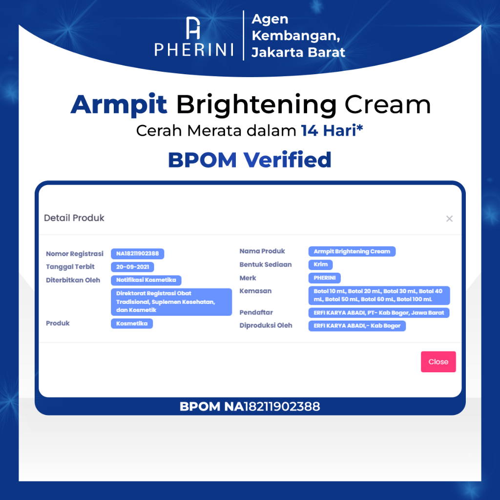 Jual PHERINI Underarm Armpit Brightening Cream 30g cream lebih cerah ...