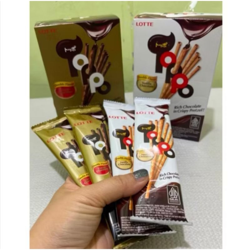 Jual Toppo Lotte vanilla chocolate dan chocoa chocolate 1 pack isi 12 ...