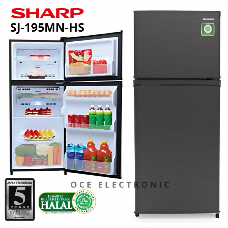 Jual KULKAS 2 PINTU SHARP SJ-195MN-HS ( 172 LITER ) LOW WATT | Shopee