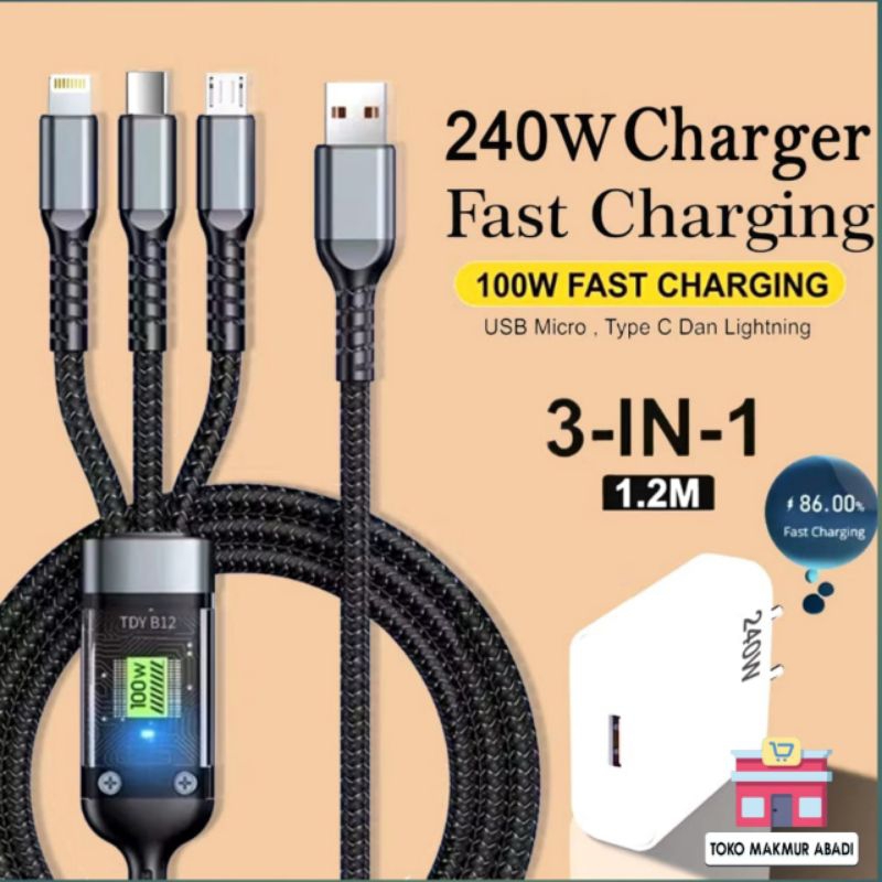 Jual Kabel Data Charger 3in1 Fast Charging 100W USB Micro Type C ...