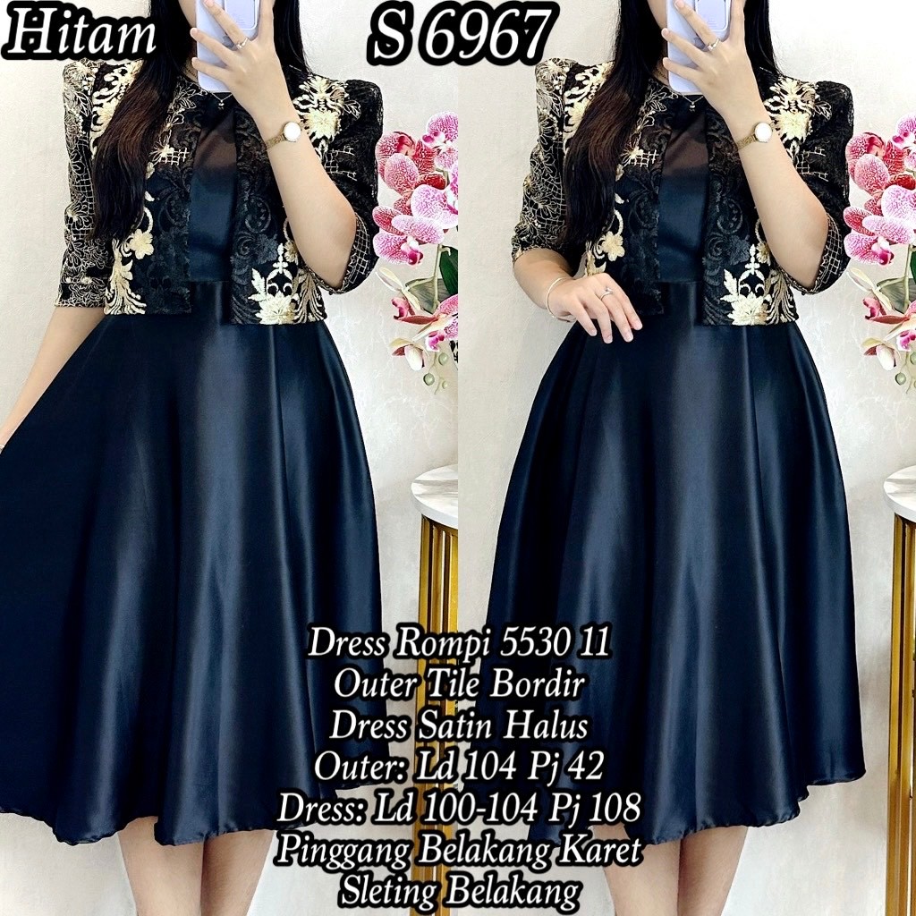 Jual 6967 #Dress Satin Rompi Tile Bordir Midi Casual Wanita | Shopee ...