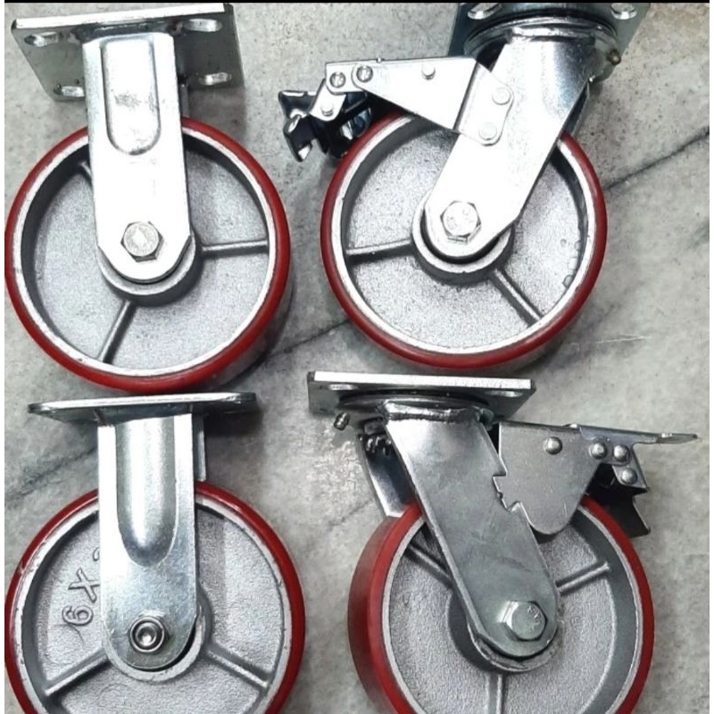 Jual Roda Pu heavy duty 6inch (2mati dan 2 rem) 4pcs/1set | Shopee ...