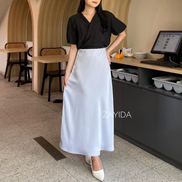 ZAYIDA Satin Slik Skirt Rok Satin Premium Panjang Rok Satin Flowly Korean Style