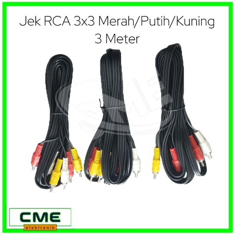 Jual Kabel Jack Jek RCA 3 Meter / 3 Warna / Merah Kuning Putih Kualitas ...