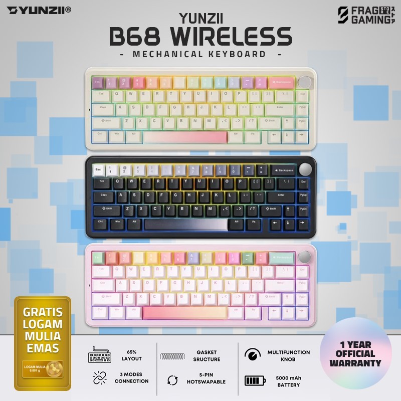 Jual Yunzii B68 / B-68 Wireless Mechanical Keyboard 3in1 Connection ...