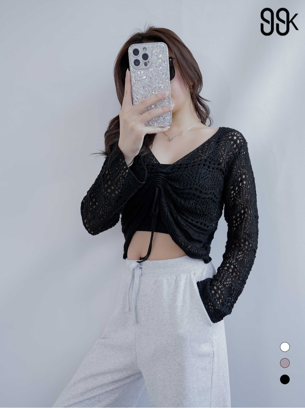 Jual Long Sleeve Drawstring Front Crochet Knit Top 2151 | Shopee Indonesia