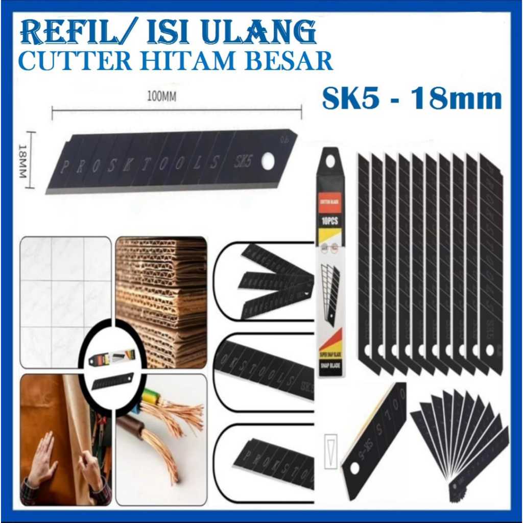 Jual Isi Ulang Cutter Hitam Besar 18mm SK5 Refill Cutter Besar Tajam ...