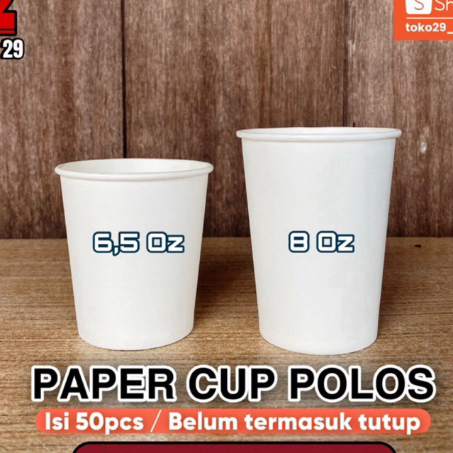 Jual Paper Cup Kopi Putih Polos 6,5oz / 8oz (tutup dijual terpisah ...