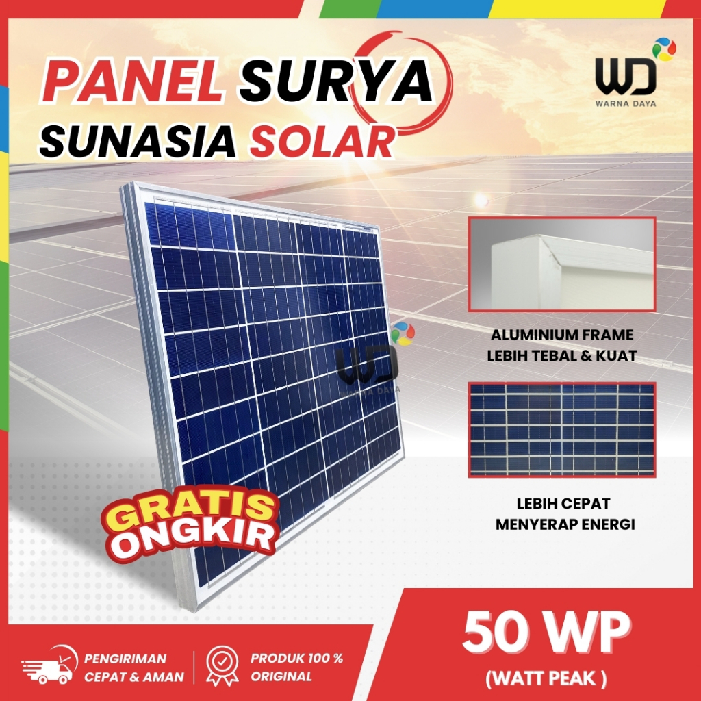 Jual SOLAR PANEL PANEL SURYA MERK SUN ASIA 50WP POLY Free Packing Kayu ...