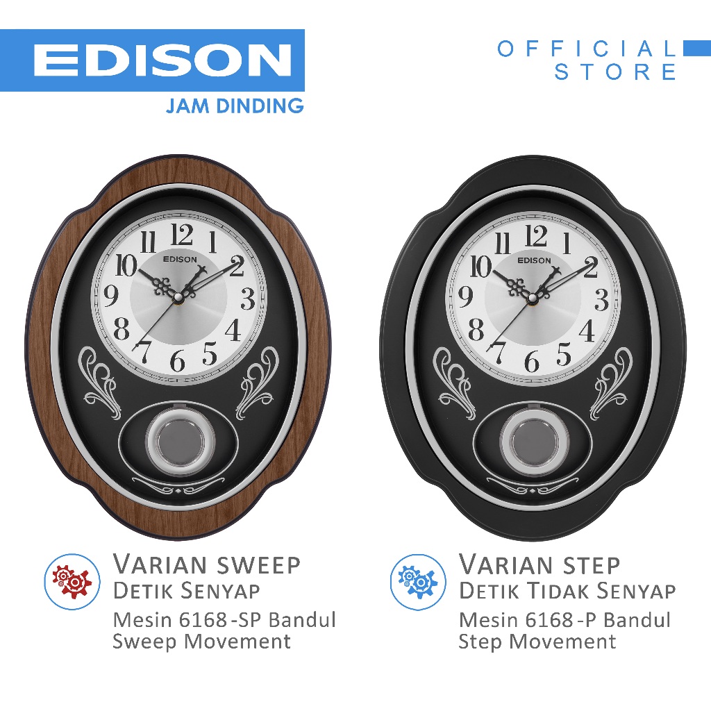 Jual Jam Dinding Edison Sweep ES EQ 38 AL80 Bandul Dimensi Ukuran 38cm ...