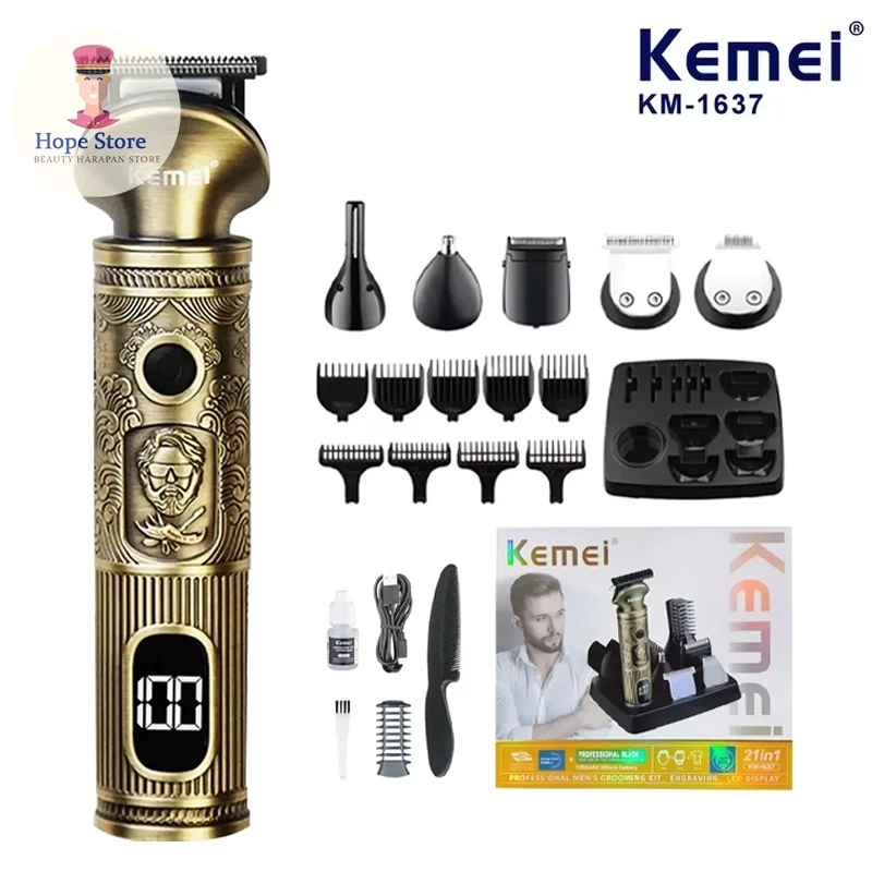 Kemei KM-1637 Mesin Cukur Rambut - Alat Cukur Rambut Elektrik Hair Trimmer Cordless Professional | AutoStock