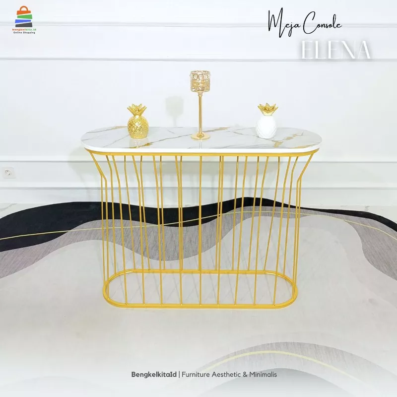 Aesthetic Console Table Entryway Foyer - MEJA ELENA - Modern Minimalist Besi Holo Gold