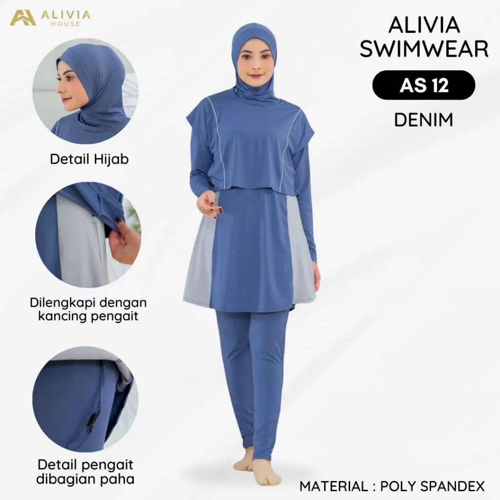Alivia House Baju Renang Muslimah Syari Dewasa dan Remaja - Swimwear Hijab Poly Spandex