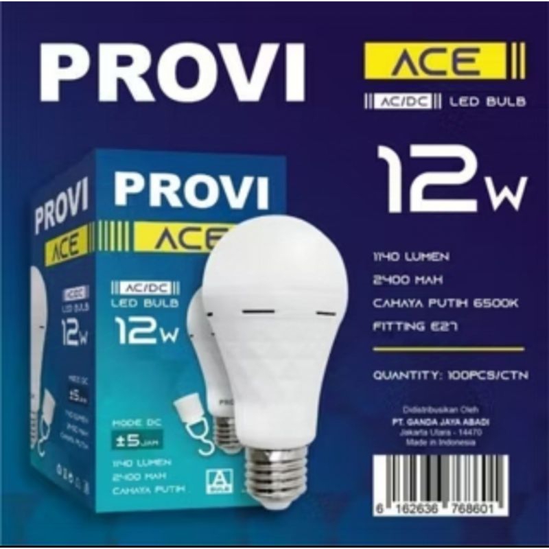 Jual PROVI LAMPU EMERGENCY BOHLAM LED ACE 12 WATT CAHAYA PUTIH / LAMPU ...