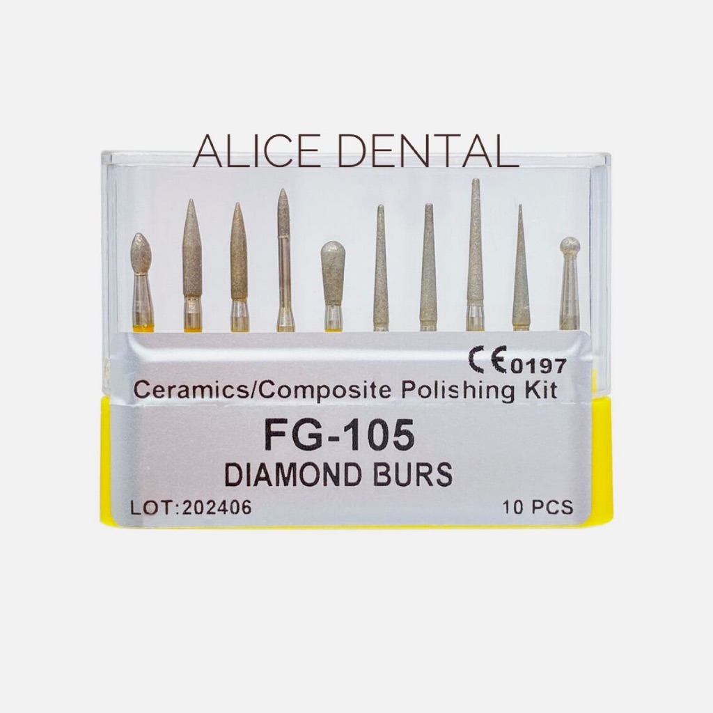 FG-105 Diamond Burs Set For Dental Teeth - Porcelain, Ceramics & Composite Polishing