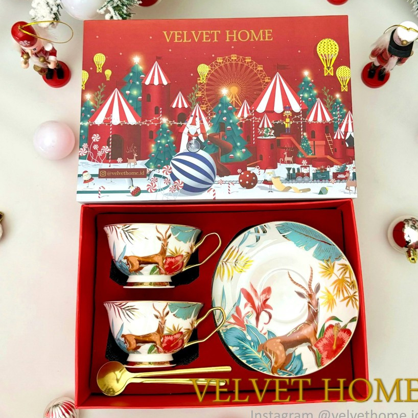 Jual Hampers tea set natal cangkir rusa reindeer kado gift set teacup ...