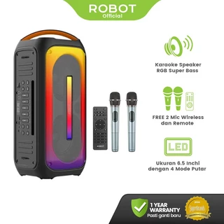 ROBOT Speaker Karaoke 50W Dual Microphone Wireless RGB Light Bluetooth 5.0 Speaker Bluetooth 6.5 Inchi RB650 Original  - Garansi 1 Tahun