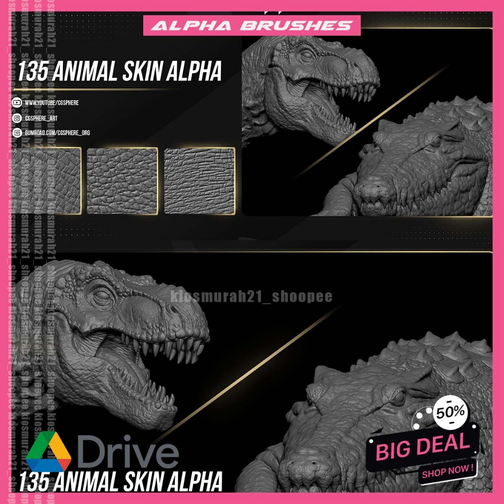 Jual Artstation 135 Animal Skin Alpha Alpha Map Brushes Alphas | Shopee ...