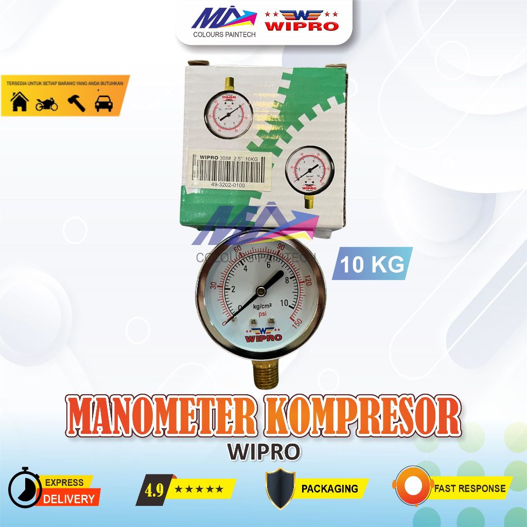 Jual Pressure Gauge Manometer Angin Wipro 6kg ;10 kg ;16 kg 350psi Alat ...