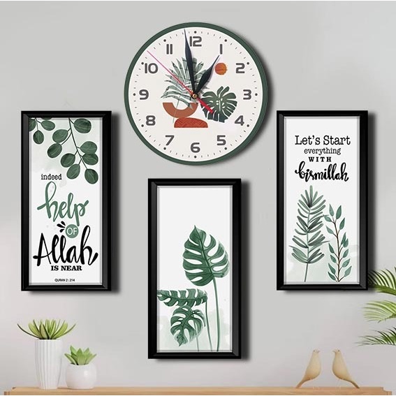 JAM DINDING ESTETIK - HIASAN DINDING BUNGA WALL DECOR DAPAT JAM DINDING PAJANGAN DAUN POSTER KAYU HIASAN RUANG TAMU