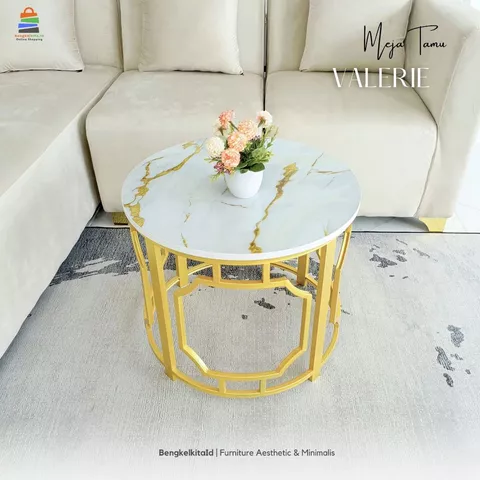 Meja Tamu Aesthetic Meja Bulat Sofa - MEJA VALERIE - Minimalis Besi Holo Cat Duco Mewah