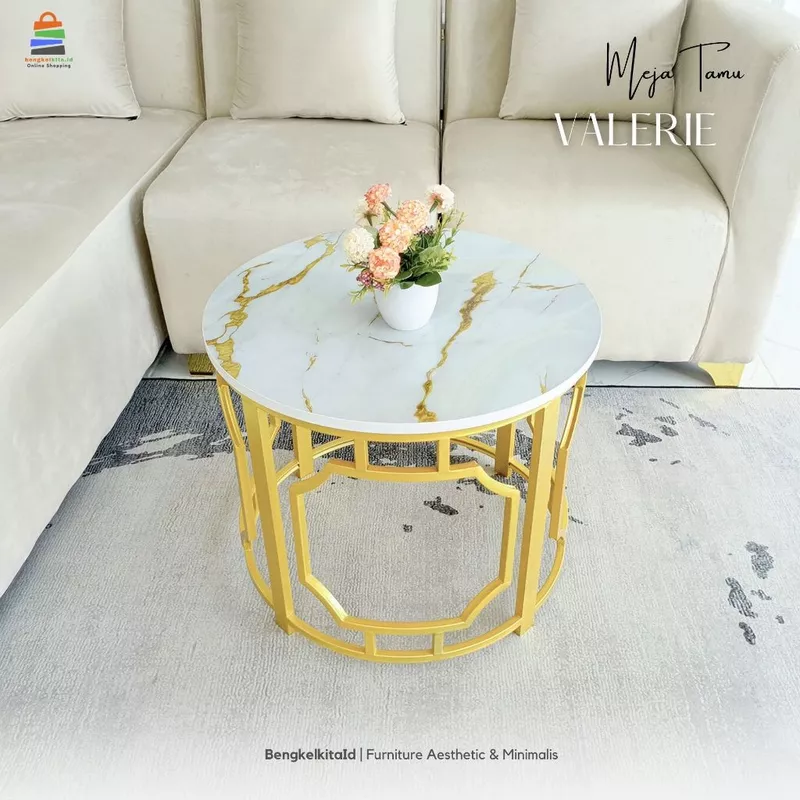 Meja Tamu Aesthetic Meja Bulat Sofa - MEJA VALERIE - Minimalis Besi Holo Cat Duco Mewah