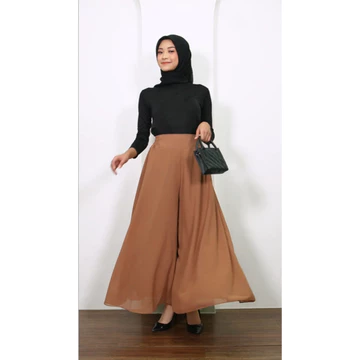 Celana Kulot Panjang Payung Lebar Wanita Muslimah Polos Palazzo Sifon Chiffon Ceruty Pants