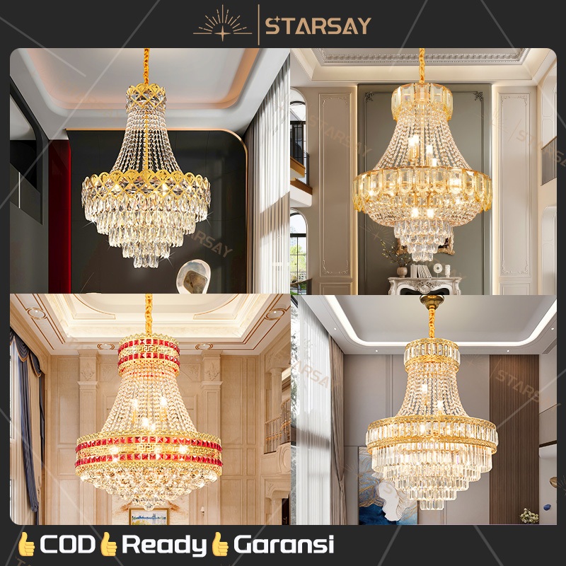 Jual 3warna Lampu Gantung Ruang Tamu Kristal 60 40cm Mewah Double Layer 3 Warna Chandelier