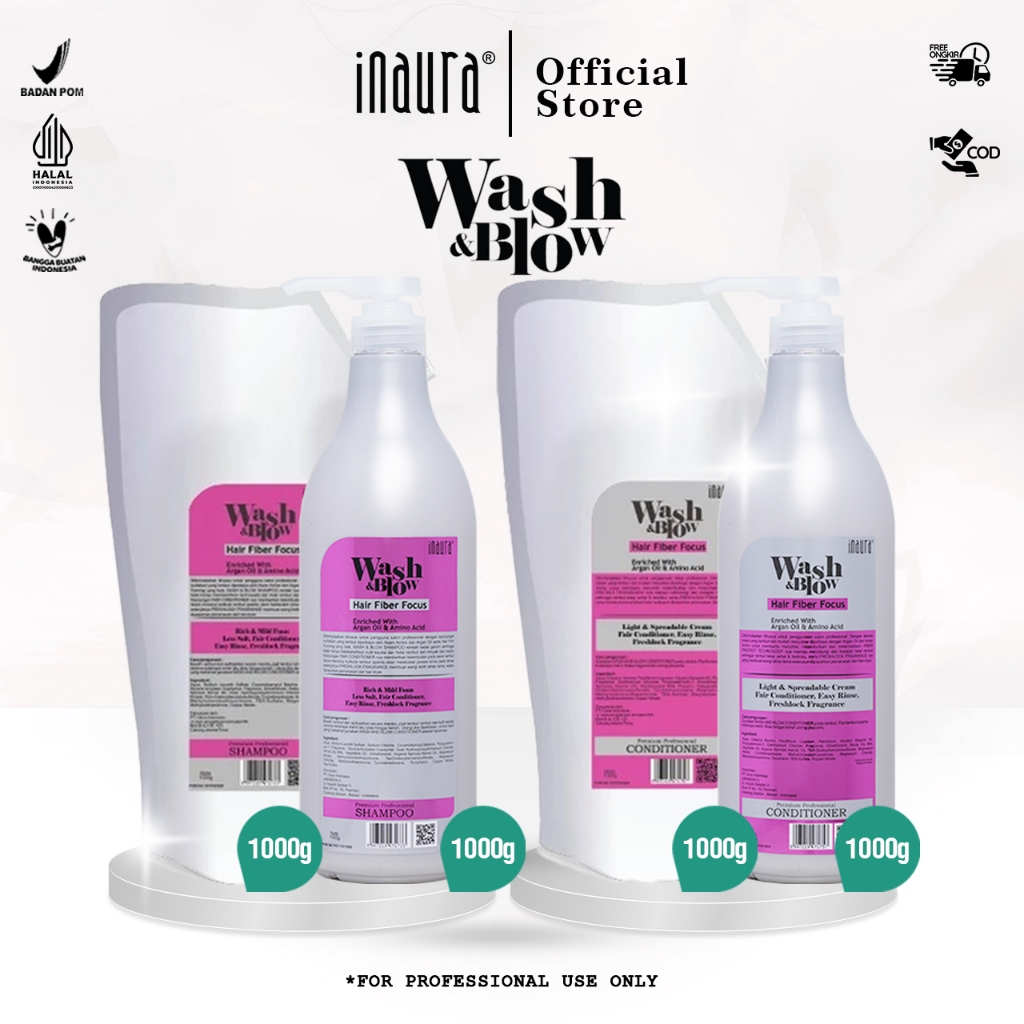 Jual Inaura Wash & Blow Series 1000gr (Shampoo, Conditioner) | Shopee ...